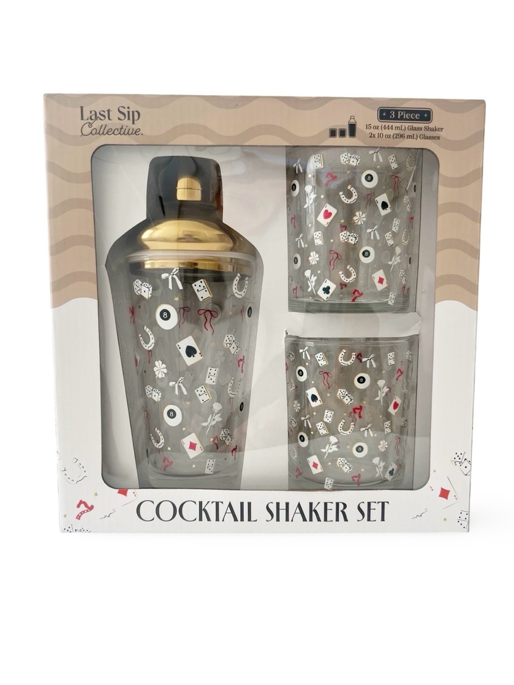 Last Sip Collective Glass 3-Piece Casino/Lucky-Themed Cocktail
Shaker Set NIB